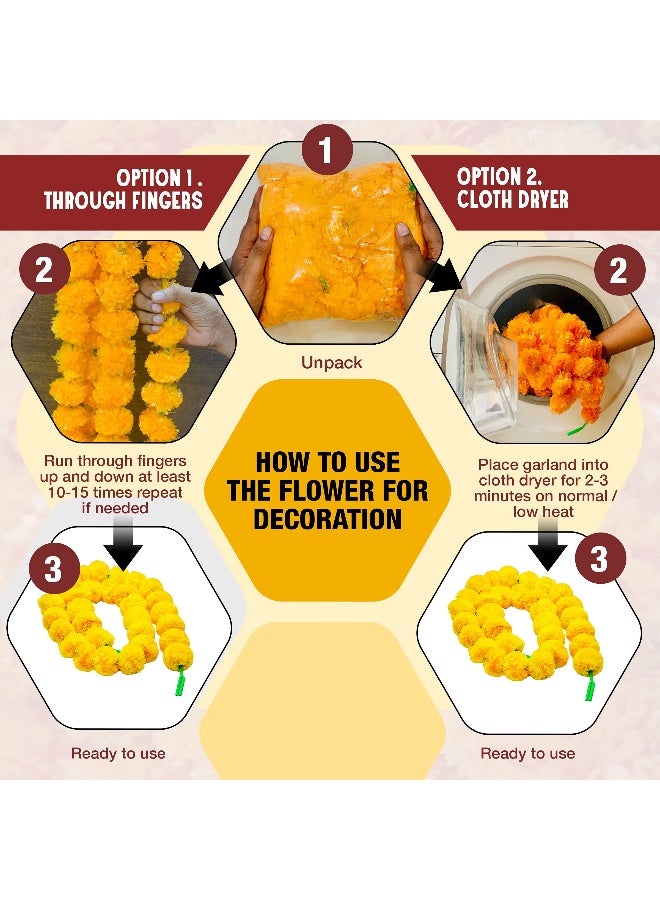 DIYANA IMPEX Marigold Garland for Decoration 5 Pcs of 5 feet Long Strands Artificial Marigold Flowers, Indian Décor for Pooja, Wedding Christmas, Party Events Decorations (Mango + Orange) - Image 5
